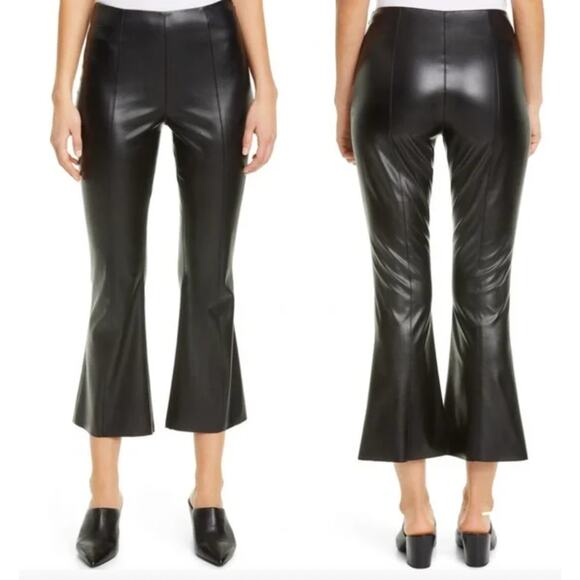 Fuzzi Faux Leather Crop Flare Pants 50/16 High Rise Stretch Womens Black NWT